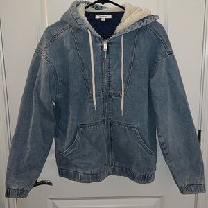 Pacsun Denim Bomber Jacket with Sherpa Hood